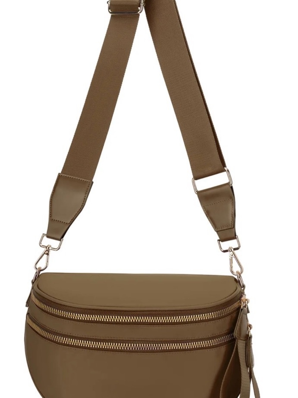 Solid Brown Nylon Crossbody Bag with Wide Adjustable Strap